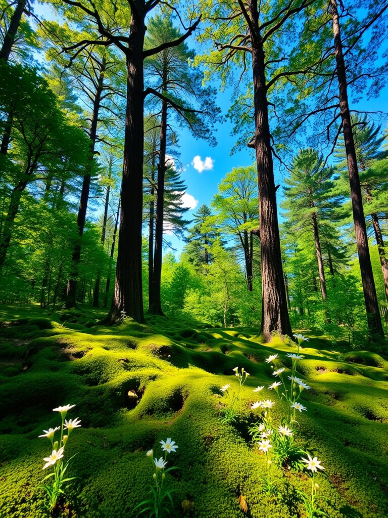 Lush Green Forest Under a Clear Sky – free AI stock image