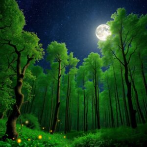 Lush Green Forest Under a Starlit Sky – free AI stock image