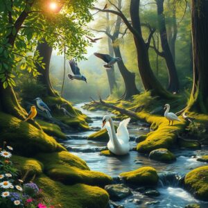 Lush Green Forest with Whispering Streams – free AI stock image