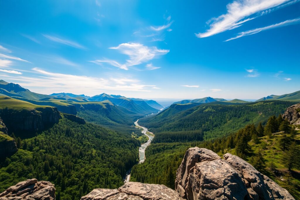 Lush Green Mountains Under Clear Blue Skies – free AI stock image