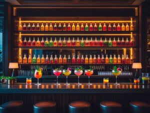 Luxury Cocktail Bar with Exotic Drink Displays – free AI stock image