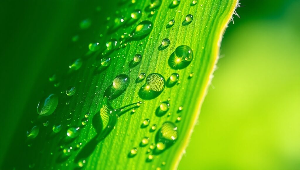 Macro View of Dewy Green Leaf – free AI stock image