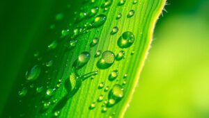 Macro View of Dewy Green Leaf – free AI stock image