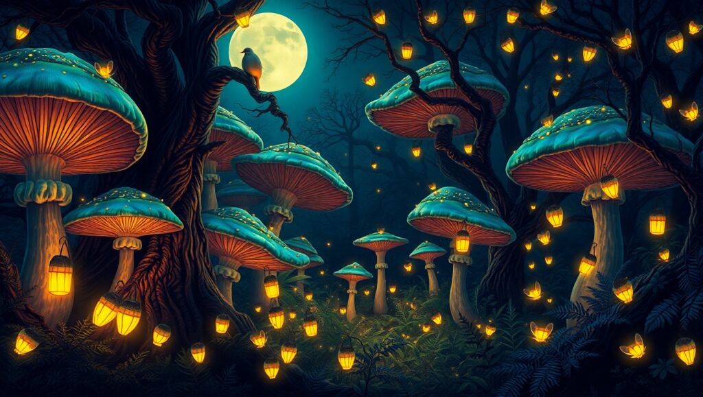 Magic in the Mushroom Forest – free AI stock image