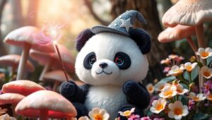 Magic Panda in Whimsical Forest – free AI stock image