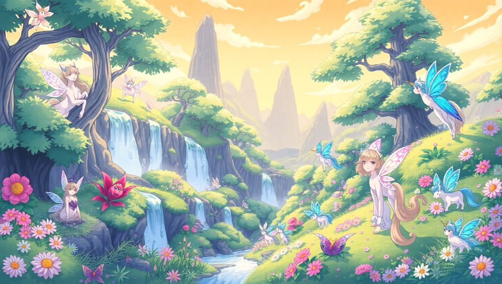 Magical Creatures in Serene Landscape – free AI stock image