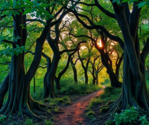 Magical Evening in a Lush Forest – free AI stock image