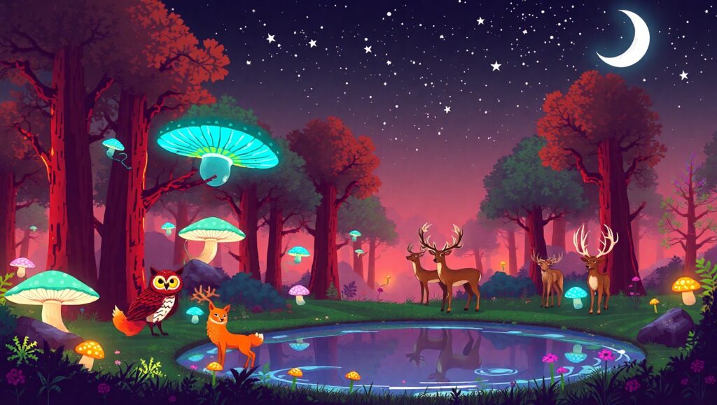 Magical Forest at Dusk – free AI stock image