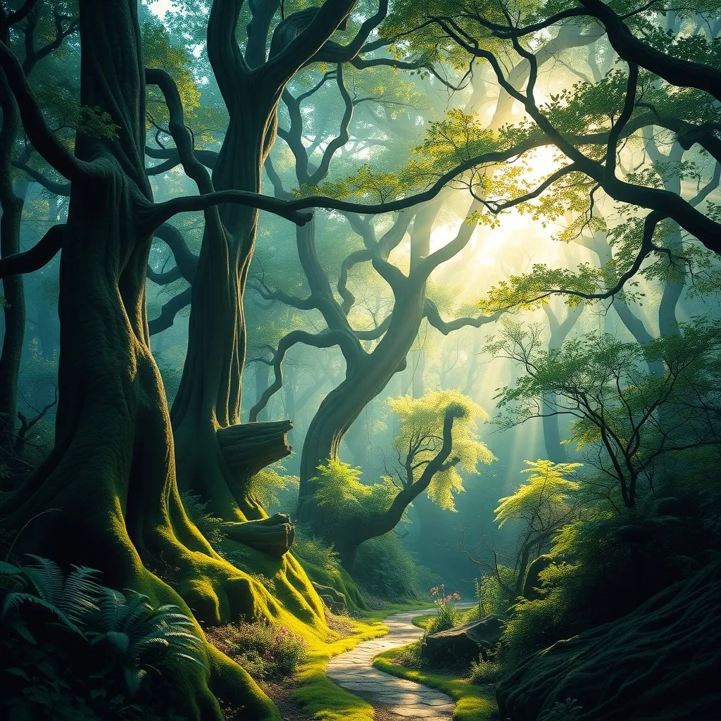 Magical Forest Bathed in Ethereal Light