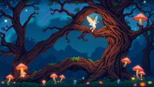 Magical Forest with Glowing Fairy – free AI stock image