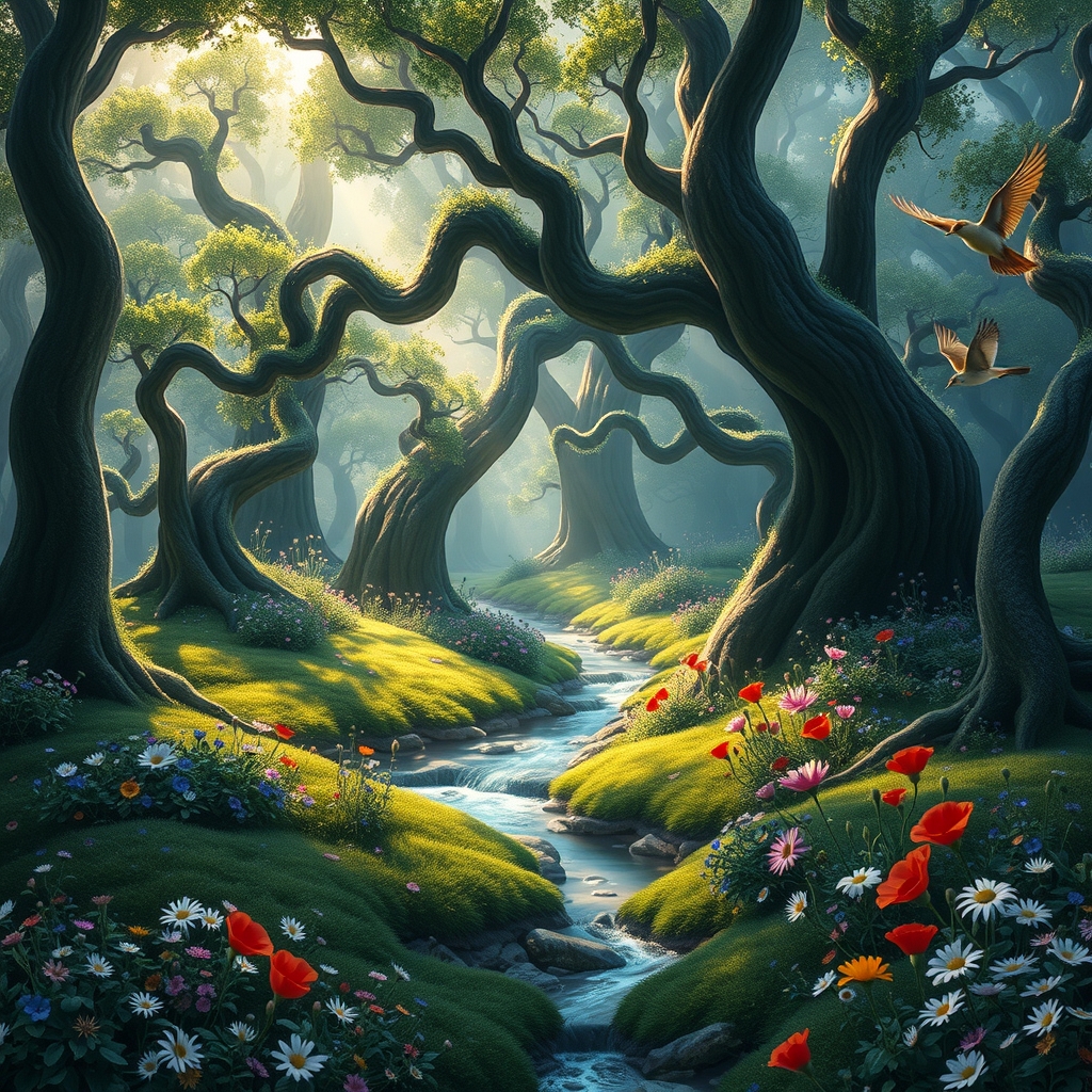 Magical Glade Hidden in a Forest – free AI stock image