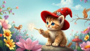 Magical Kitten in Enchanted Forest – free AI stock image