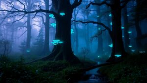 Magical Twilight Forest Glow – free AI stock image