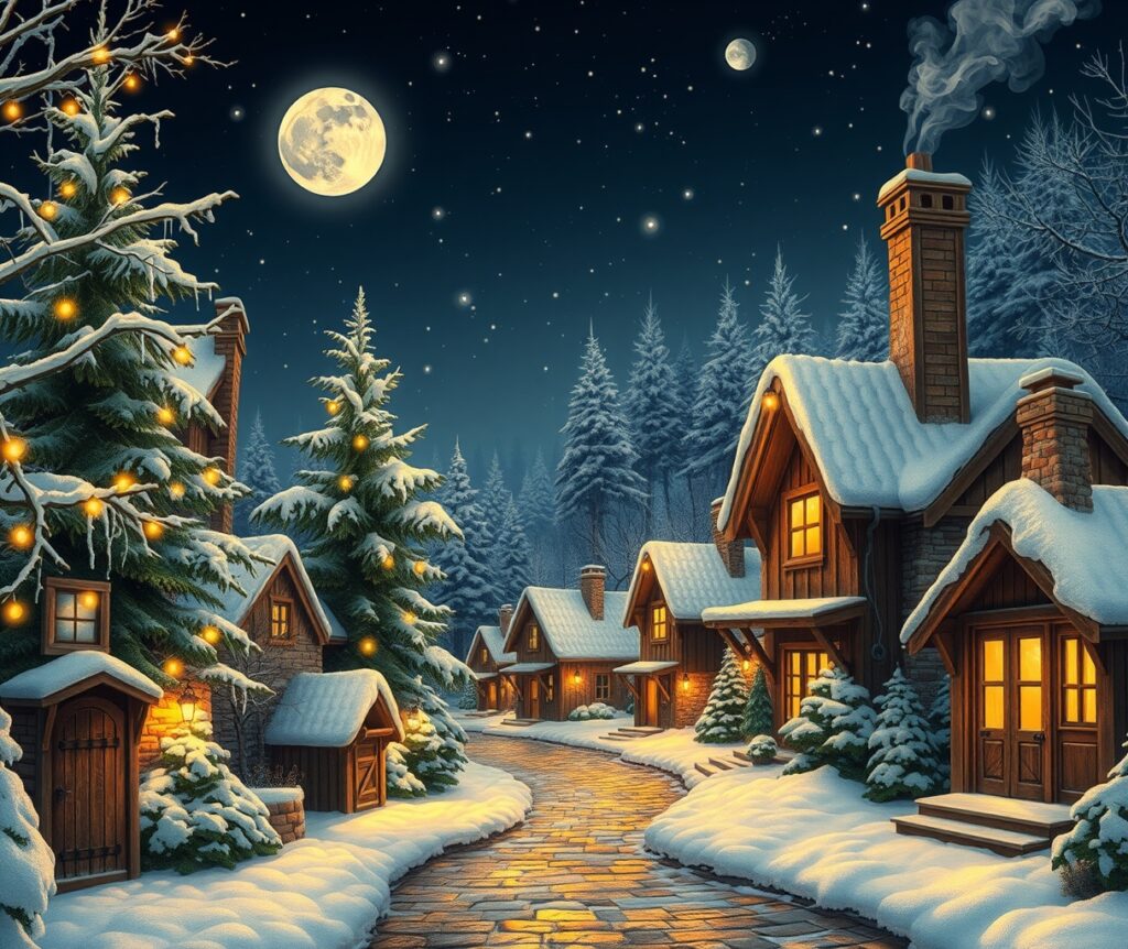 Magical Winter Holiday Village Scene – free AI stock image