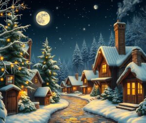 Magical Winter Holiday Village Scene – free AI stock image
