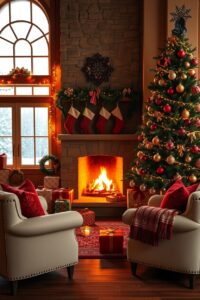 Magical Winter Holidays by the Fire – free AI stock image