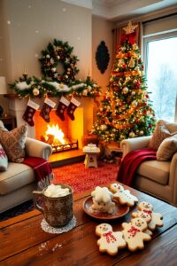 Magical Winter Holidays by the Fireplace – free AI stock image