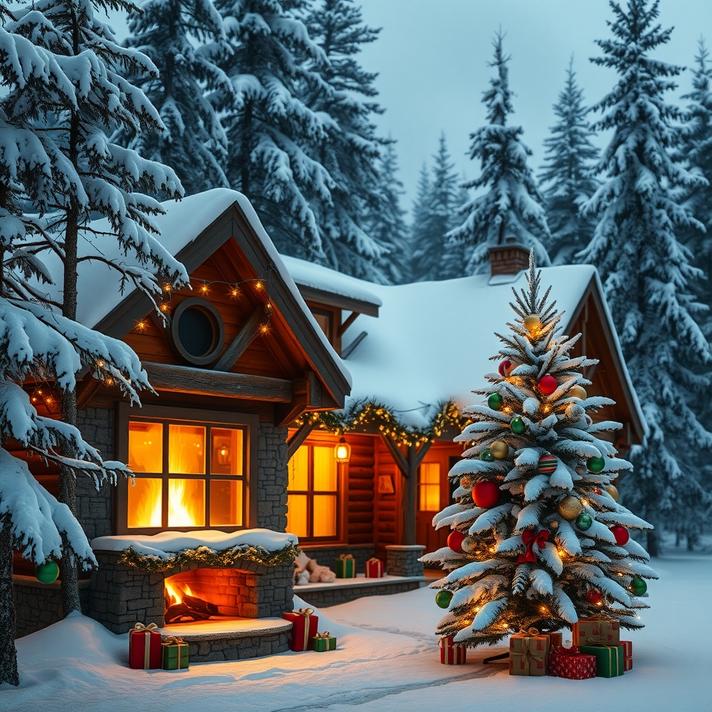 Magical Winter Holidays in a Cozy Cabin – free AI stock image