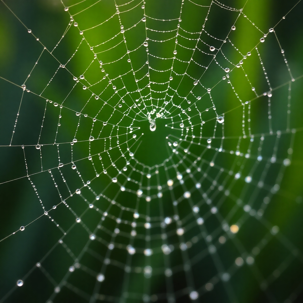 Magnificent Macro of a Dewy Spider Web – free AI stock image
