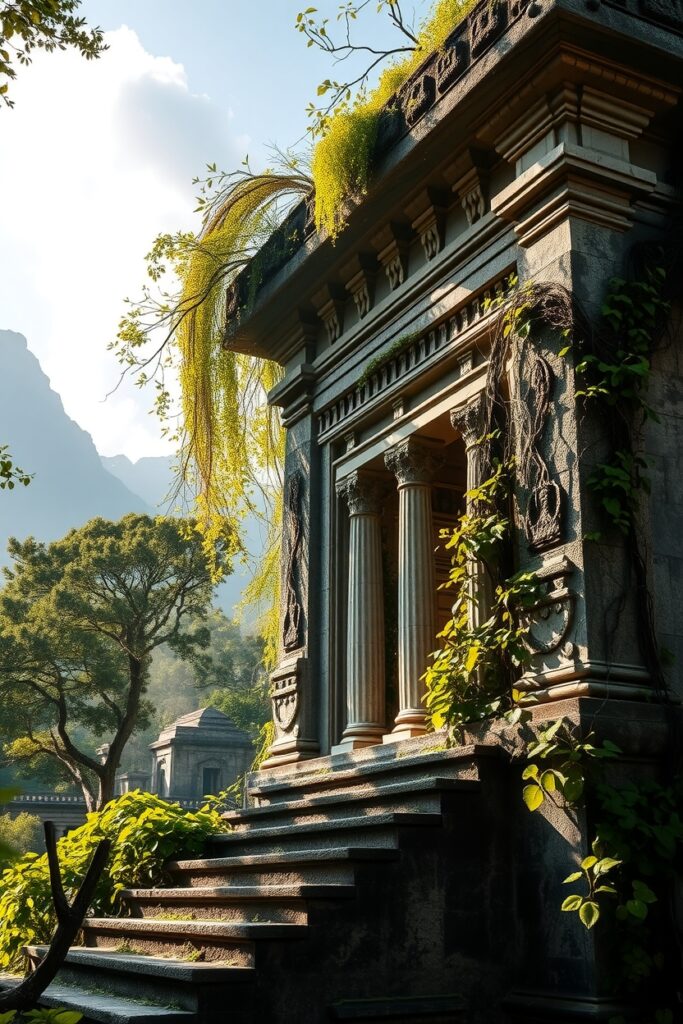 Majestic Ancient Temple Surrounded by Nature – free AI stock image