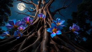 Majestic Ancient Tree at Night – free AI stock image