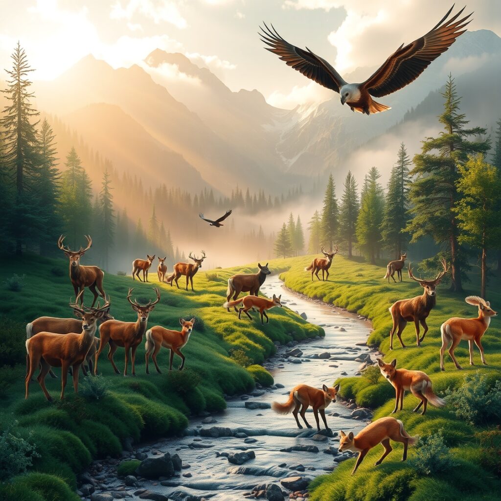 Majestic Animals in a Serene Landscape – free AI stock image