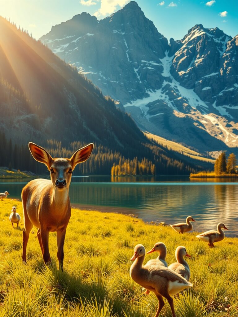 Majestic Animals in a Serene Landscape – free AI stock image