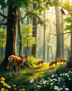 Majestic Animals in a Verdant Forest – free AI stock image