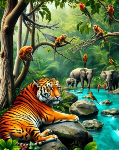 Majestic Animals in a Vibrant Jungle – free AI stock image