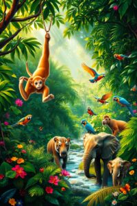Majestic Animals in a Vibrant Jungle – free AI stock image