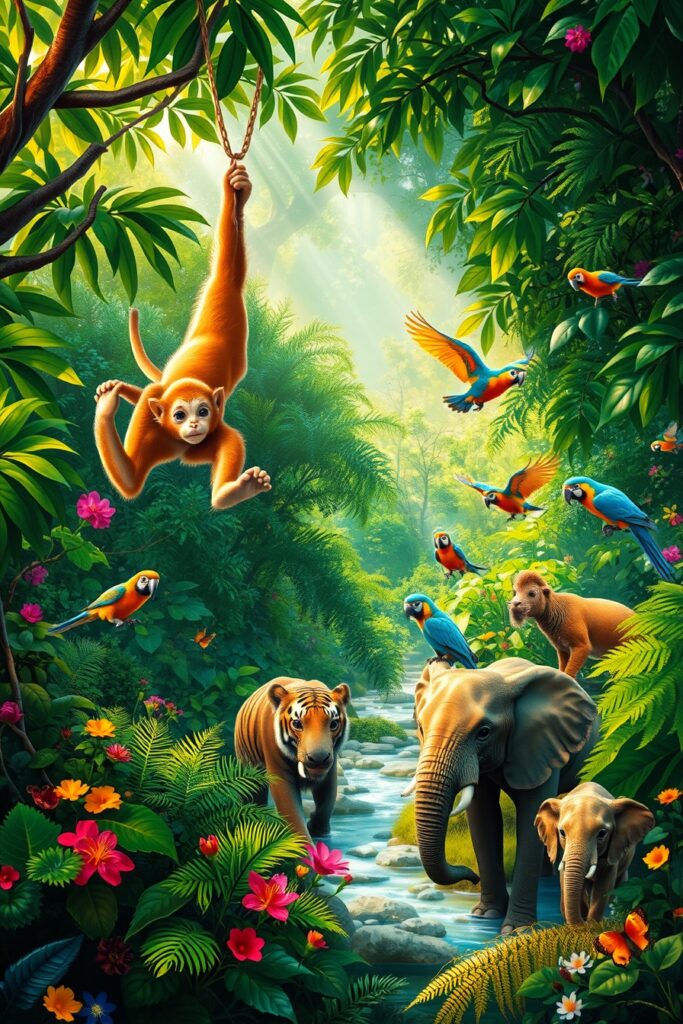 Majestic Animals in a Vibrant Jungle – free AI stock image