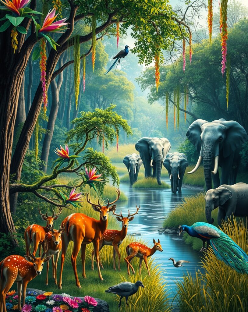Majestic Animals in a Vibrant Landscape – free AI stock image