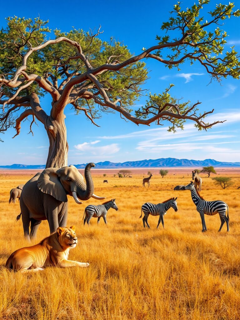 Majestic Animals of the African Savannah – free AI stock image