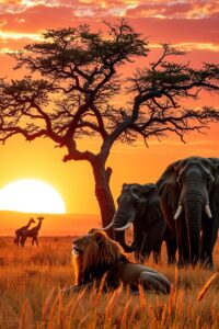 Majestic Animals of the Savannah During Sunset – free AI stock image