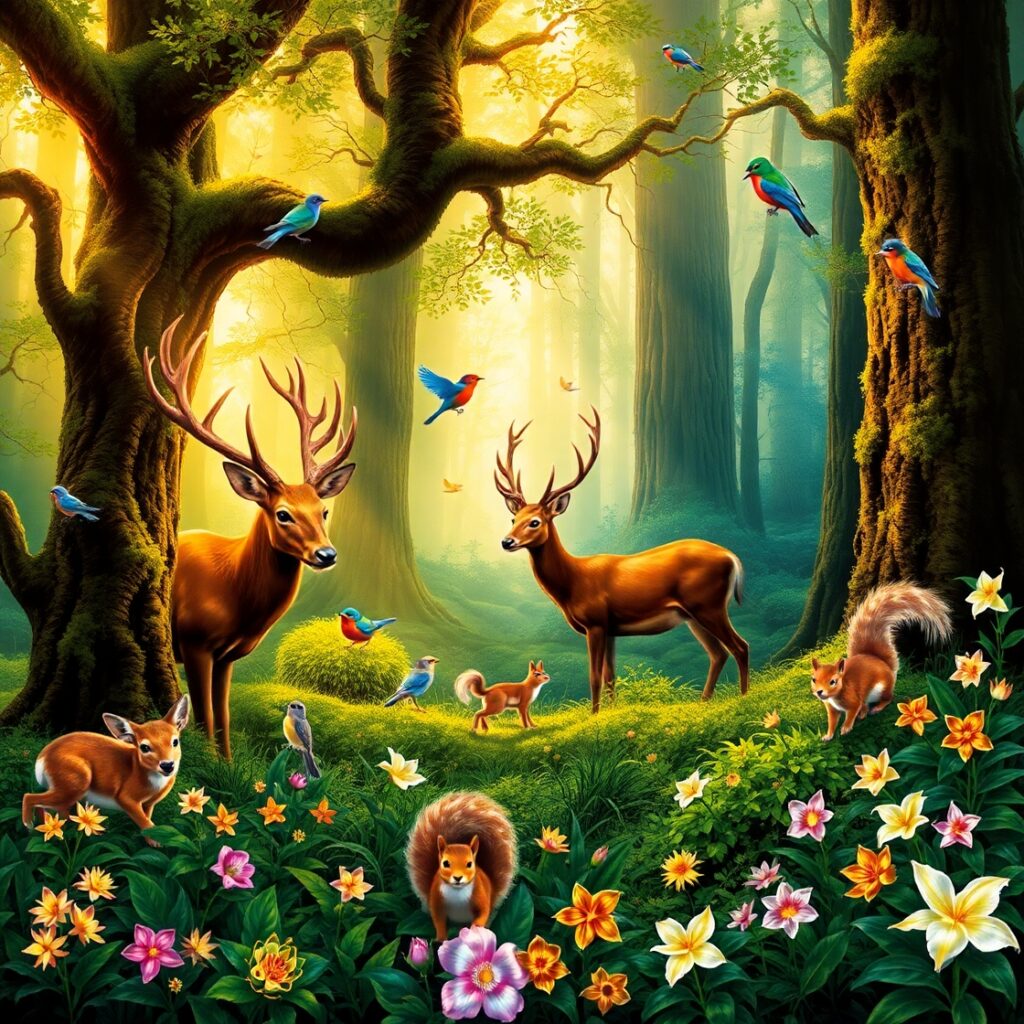 Majestic Animals of the Serene Forest – free AI stock image