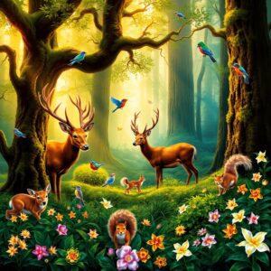 Majestic Animals of the Serene Forest – free AI stock image