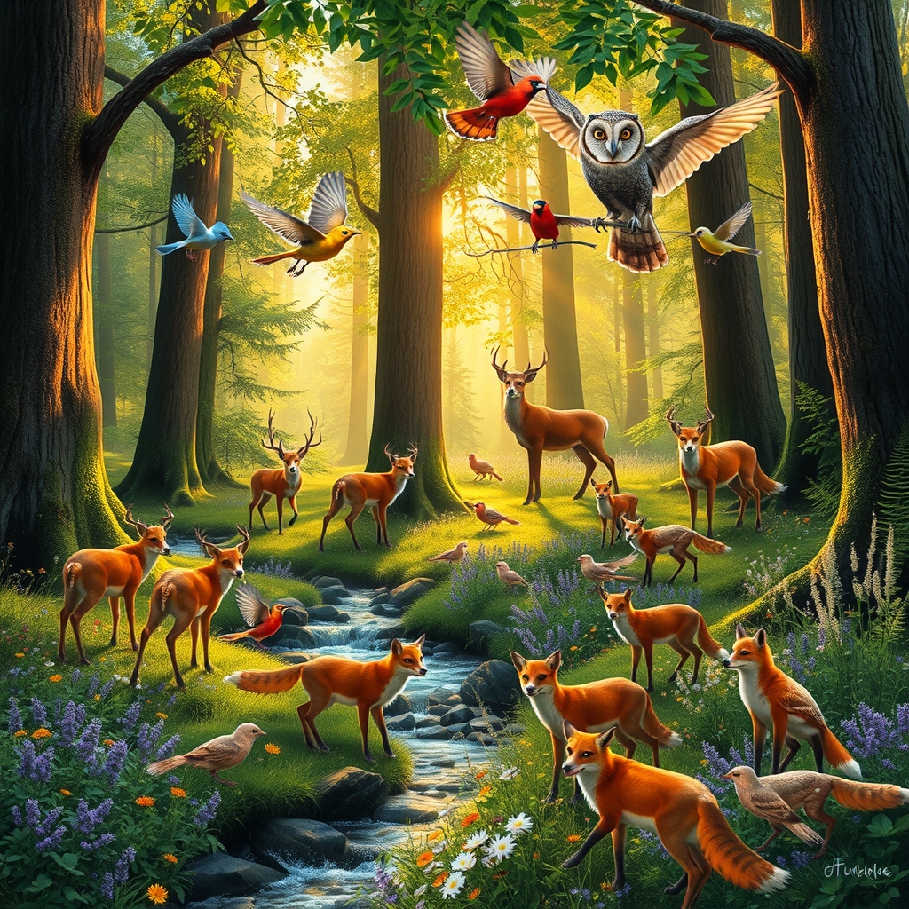 Majestic Animals Roaming in a Verdant Forest – free AI stock image