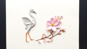 Majestic Crane in Blooming Origami – free AI stock image