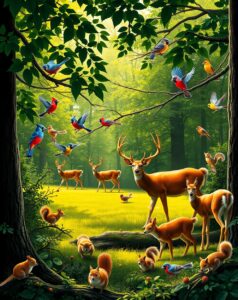 Majestic Creatures in a Serene Forest – free AI stock image
