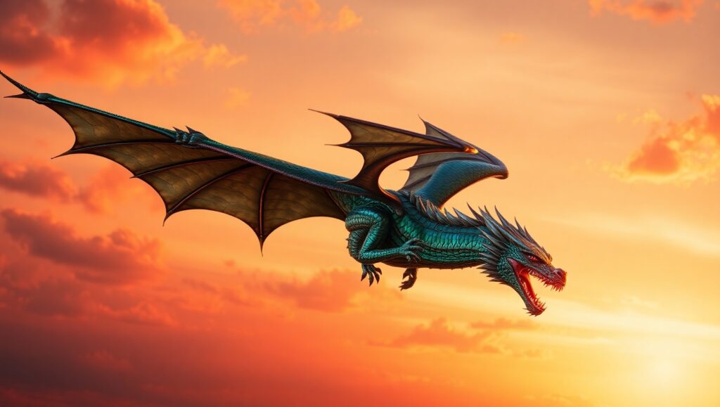Majestic Dragon at Sunset – free AI stock image