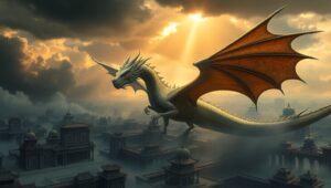 Majestic Dragon Over Ancient City – free AI stock image