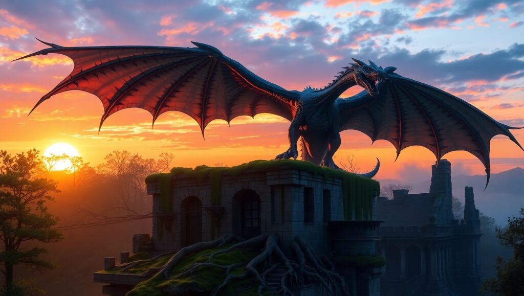 Majestic Dragon Over Enchanted Forest – free AI stock image