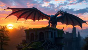 Majestic Dragon Over Enchanted Forest – free AI stock image