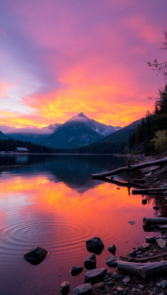 Majestic Dusk Over Tranquil Lake – free AI stock image