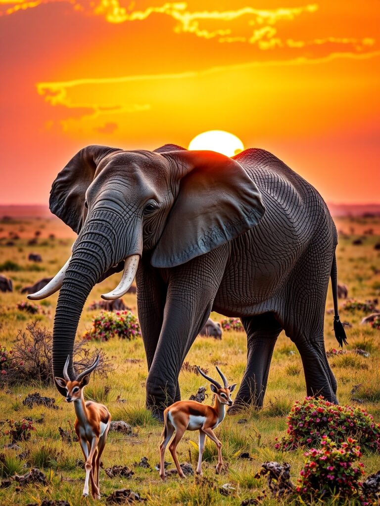 A Majestic Elephant Strolling Through the Savannah – free AI stock image
