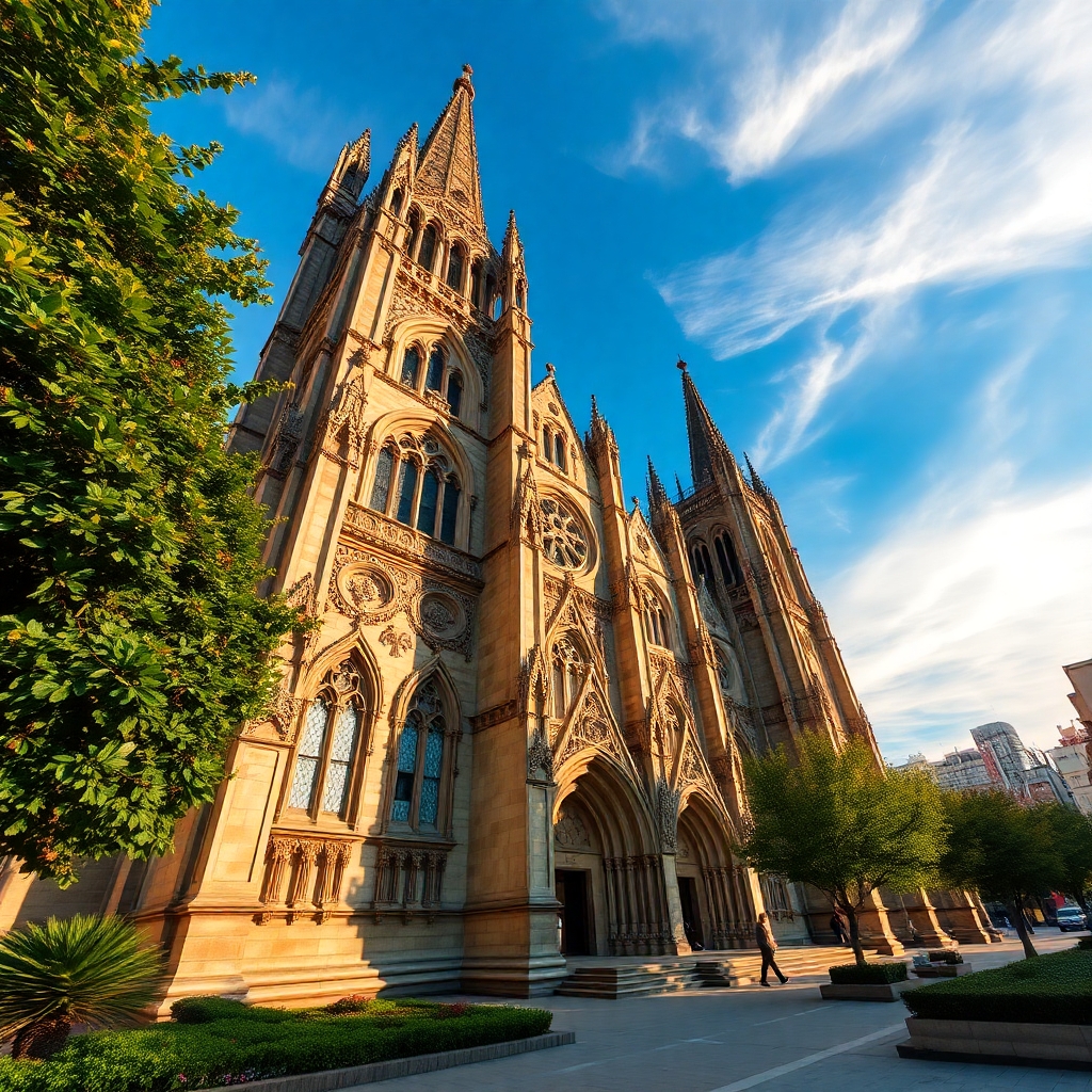Majestic Gothic Cathedral Against Clear Sky – free AI stock image