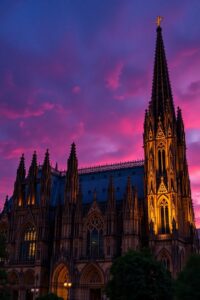 Majestic Gothic Cathedral Beneath a Twilight Sky – free AI stock image