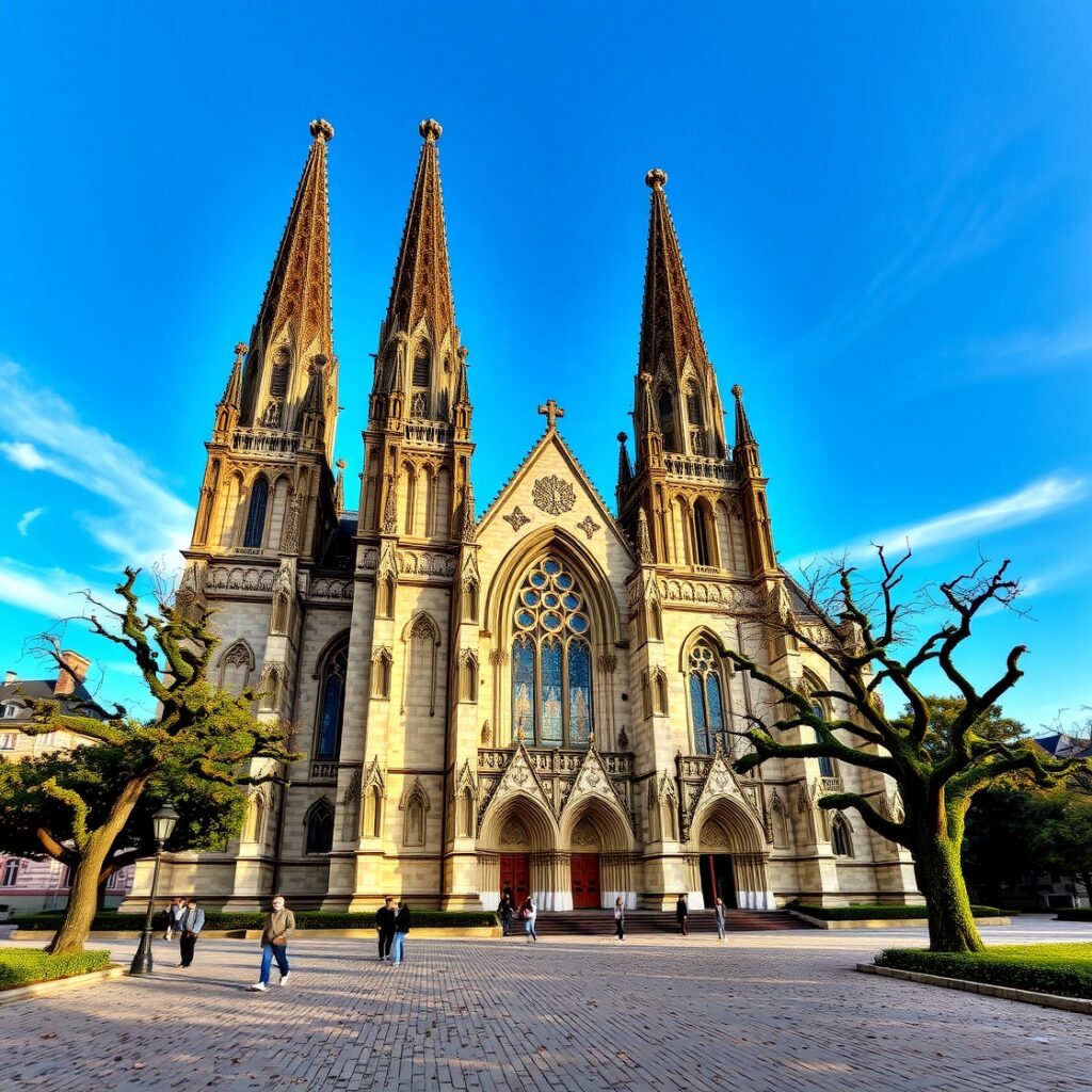 Majestic Gothic Cathedral Under a Clear Sky – free AI stock image