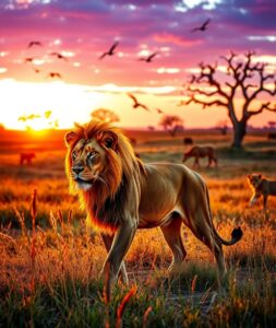 A Majestic Lion Roaming the Savanna – free AI stock image