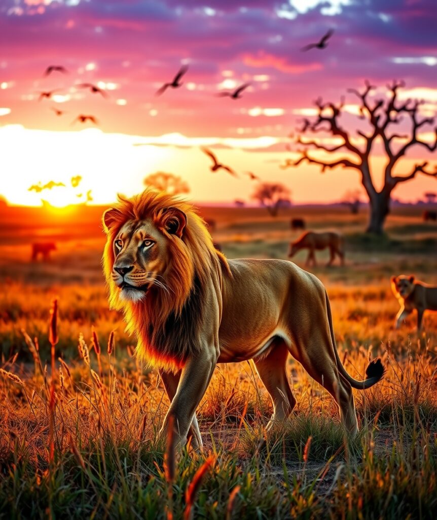 A Majestic Lion Roaming the Savanna – free AI stock image
